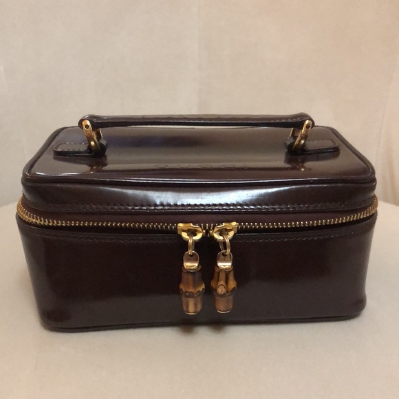 #0128 Gucci Travel Case in Brown Patented Leather w/Bamboo Zipper - Picture 12 of 15